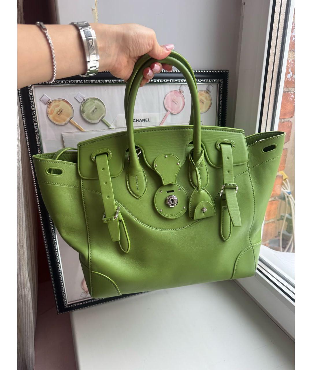 RALPH LAUREN Зеленая кожаная сумка с короткими ручками, фото 4