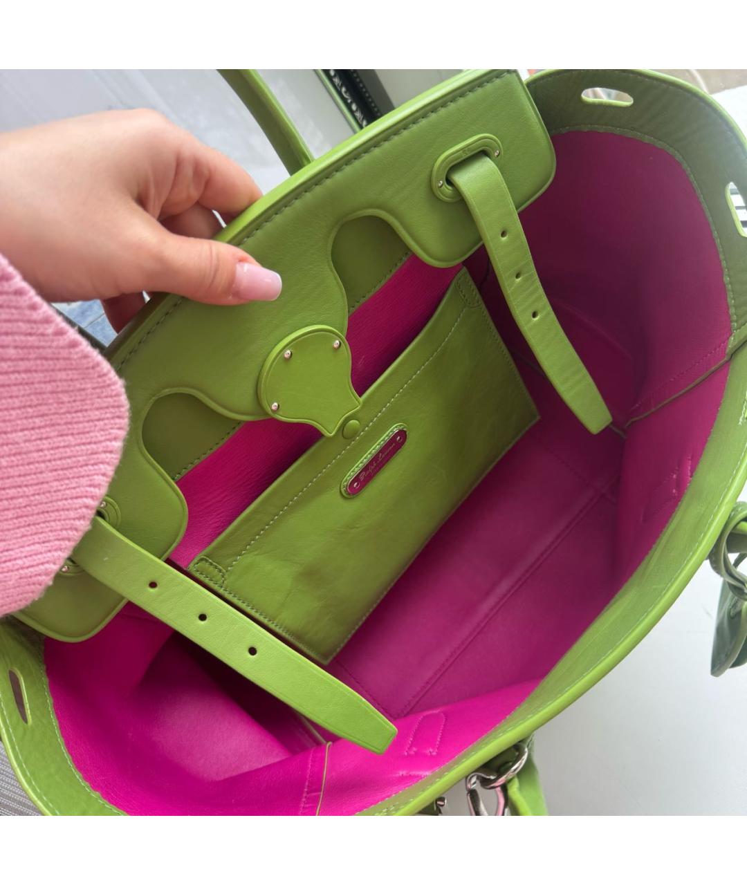 RALPH LAUREN Зеленая кожаная сумка с короткими ручками, фото 8