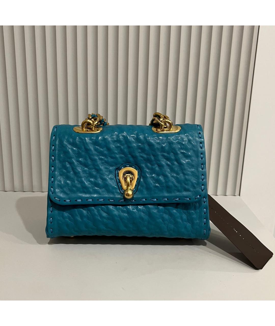 ERMANNO SCERVINO Бирюзовая кожаная сумка через плечо, фото 9