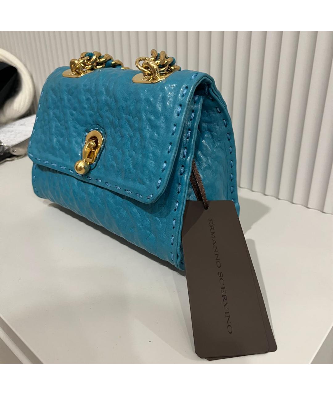 ERMANNO SCERVINO Бирюзовая кожаная сумка через плечо, фото 3