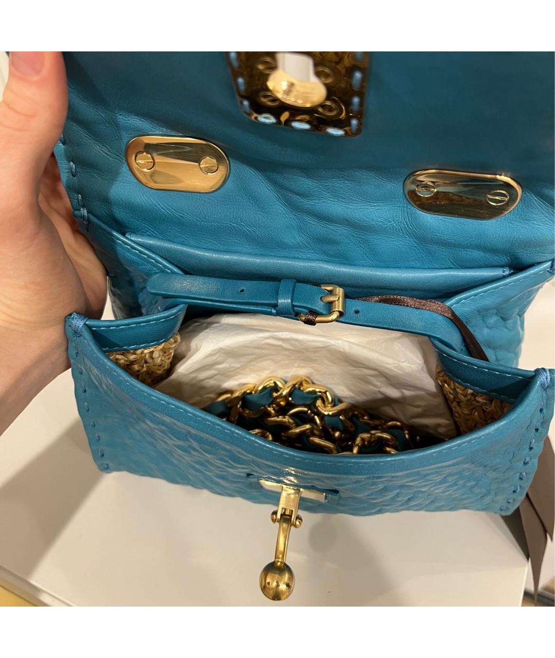 ERMANNO SCERVINO Бирюзовая кожаная сумка через плечо, фото 7