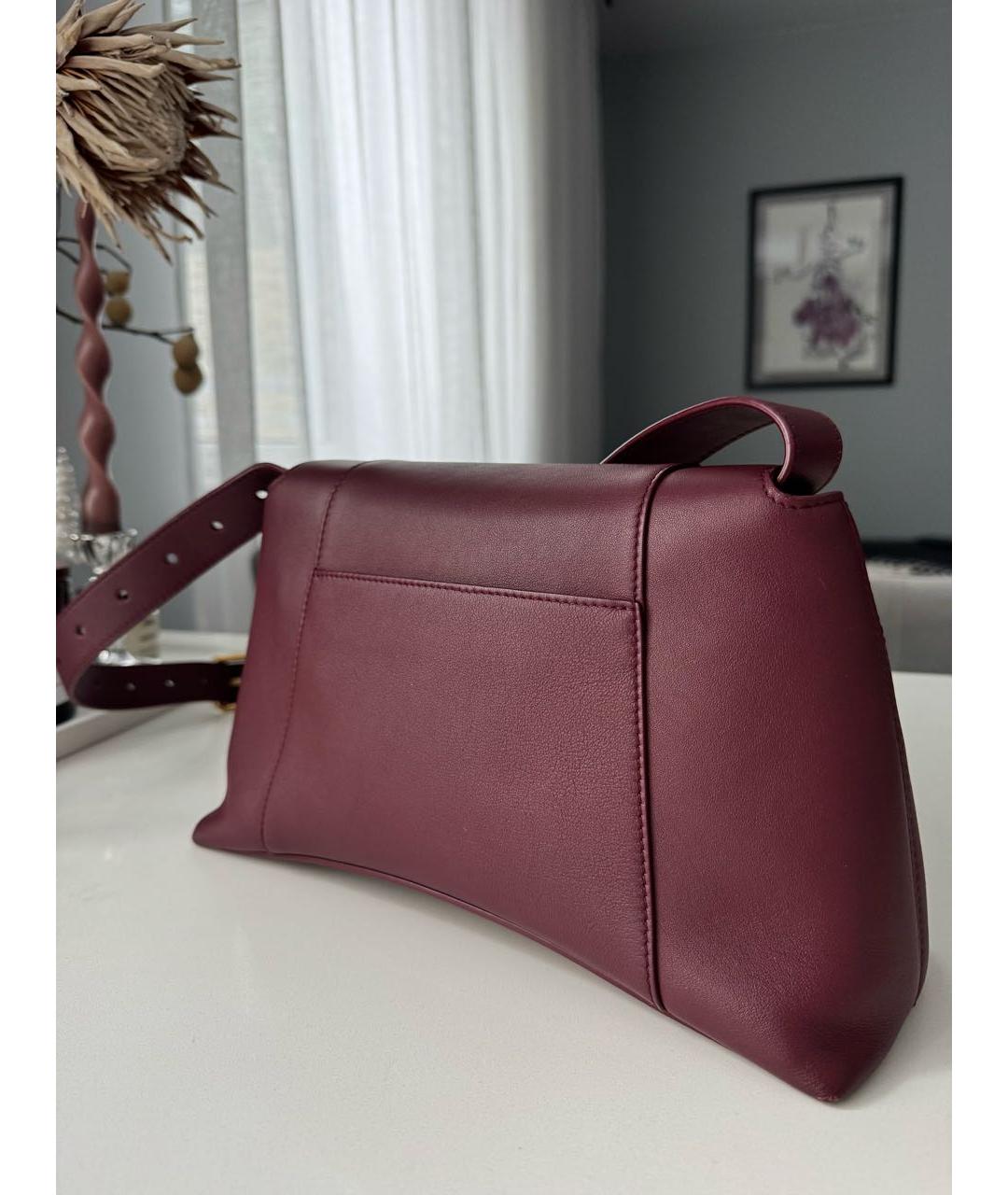 BALENCIAGA Бордовая кожаная сумка через плечо, фото 7