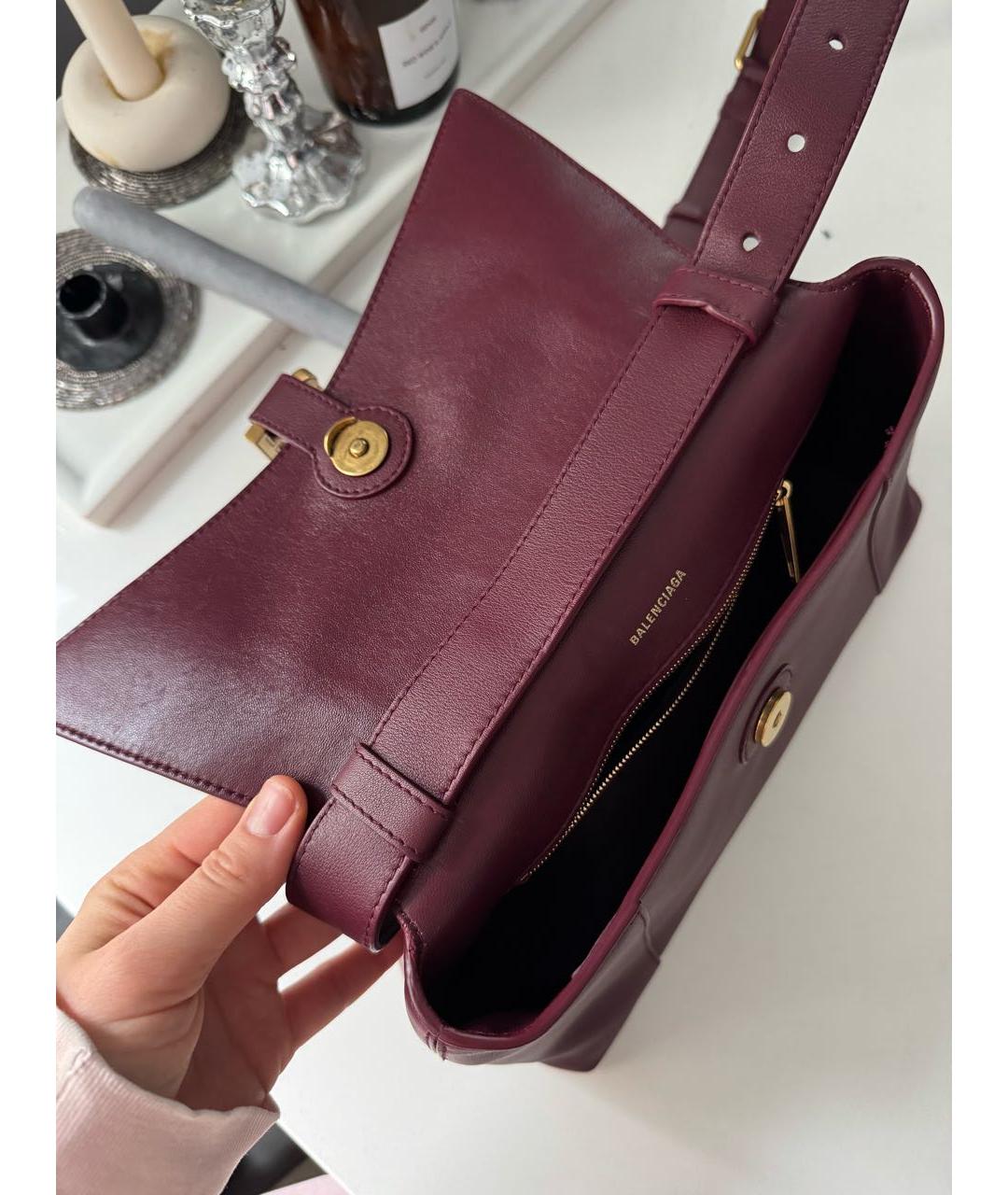 BALENCIAGA Бордовая кожаная сумка через плечо, фото 4