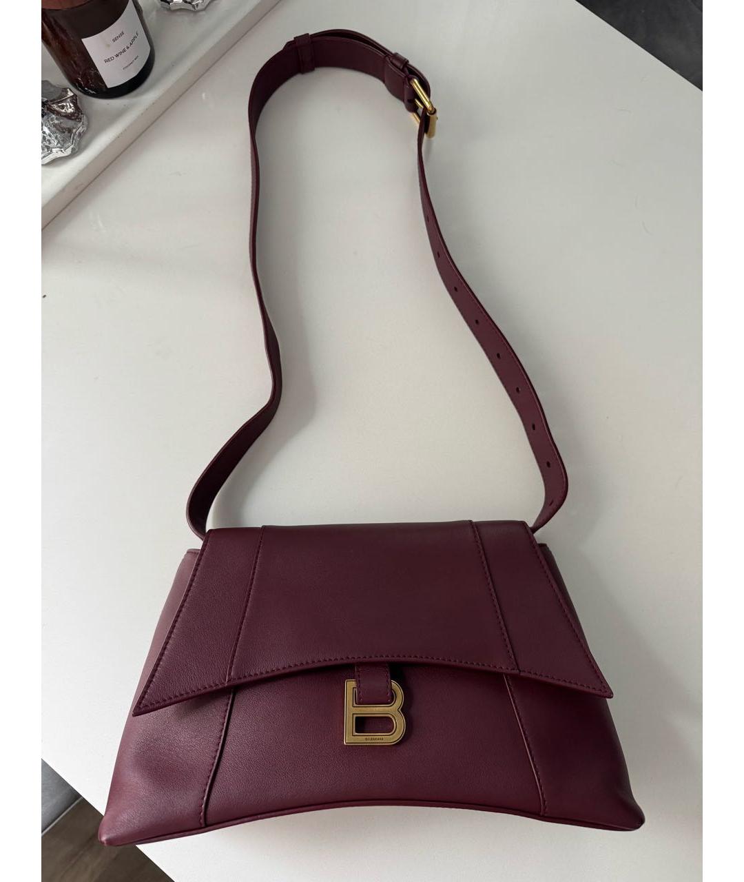 BALENCIAGA Бордовая кожаная сумка через плечо, фото 5