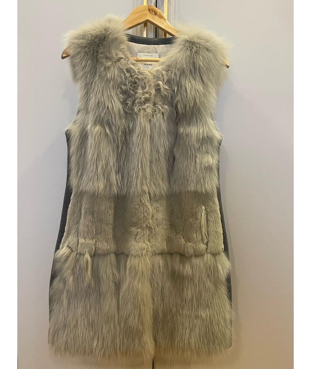 PINKO Серый меховой жилет, фото 5