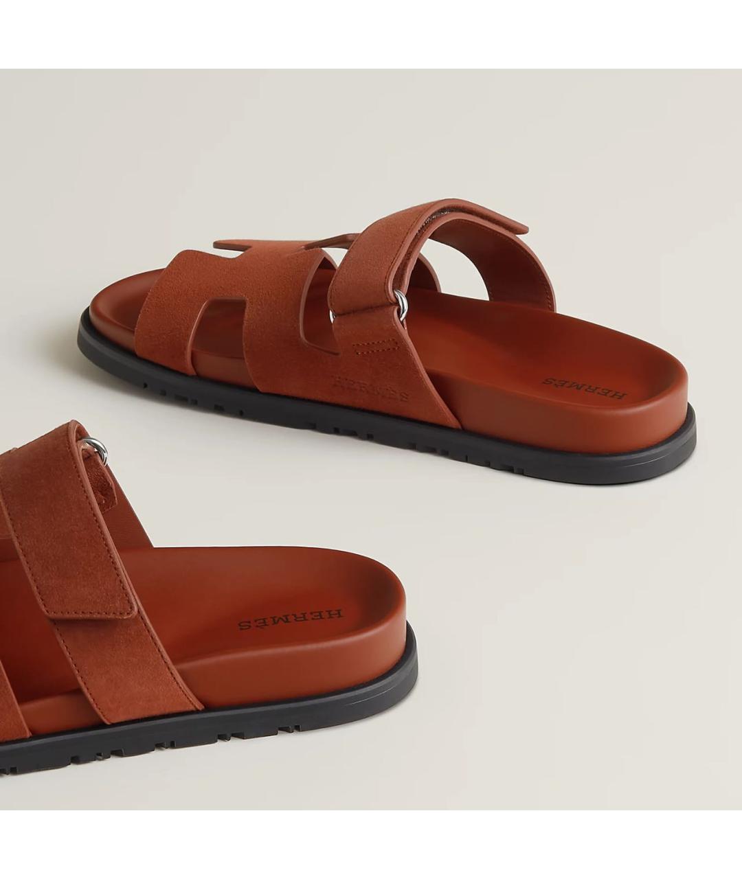 HERMES Коричневые замшевые шлепанцы, фото 3