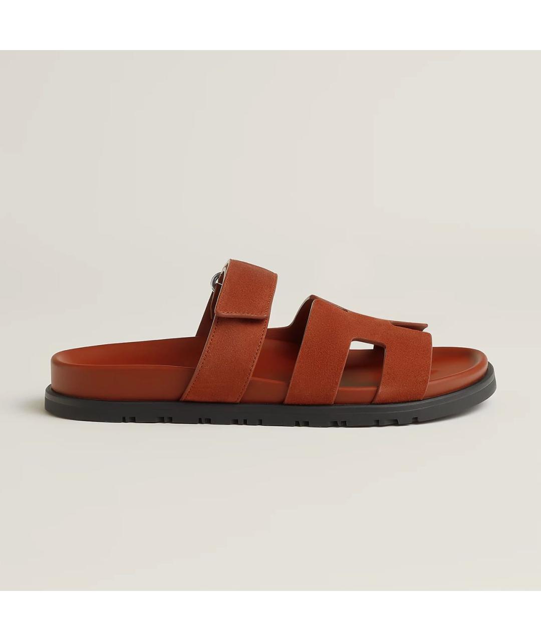 HERMES Коричневые замшевые шлепанцы, фото 6