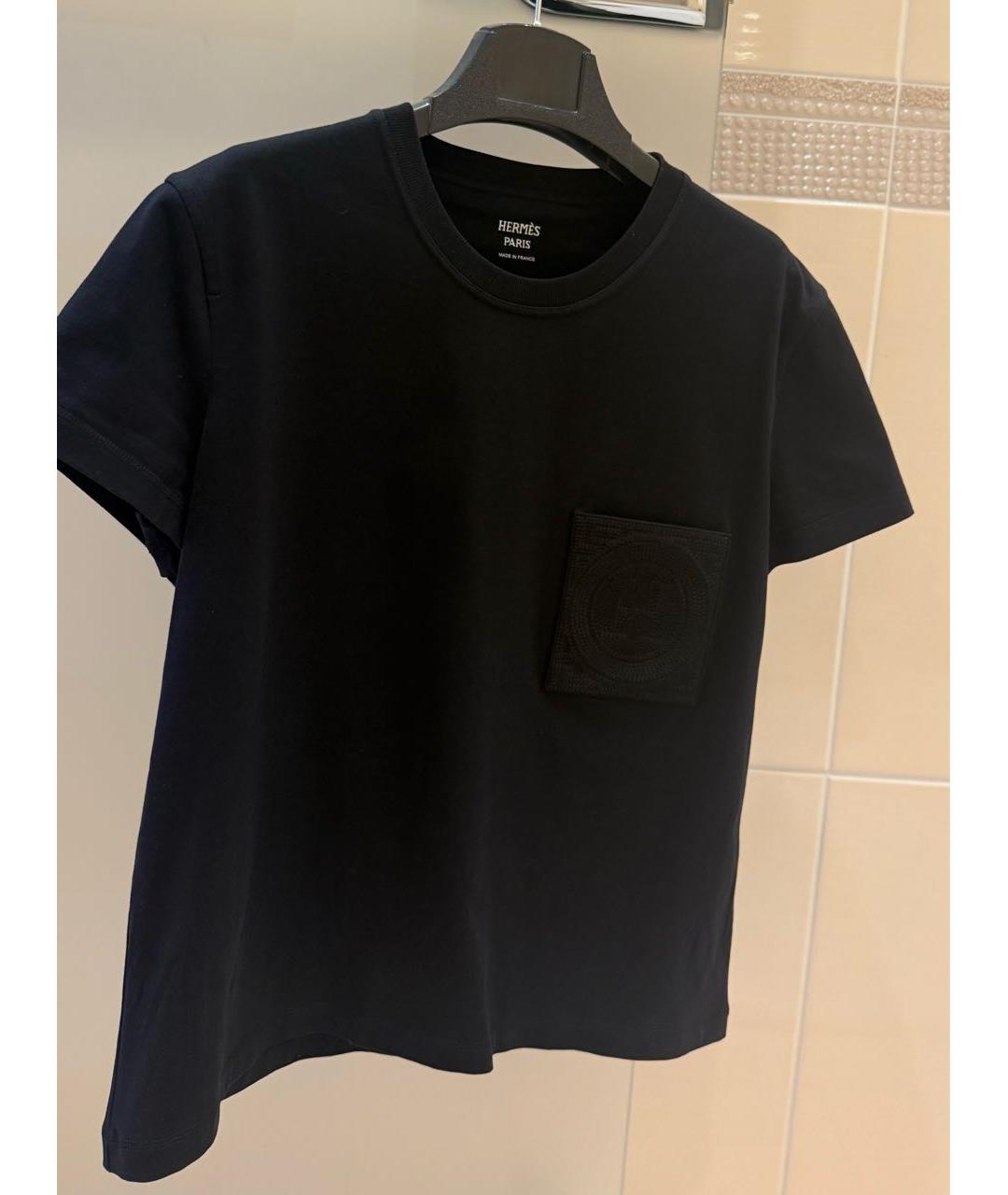 HERMES Черная хлопковая футболка, фото 4