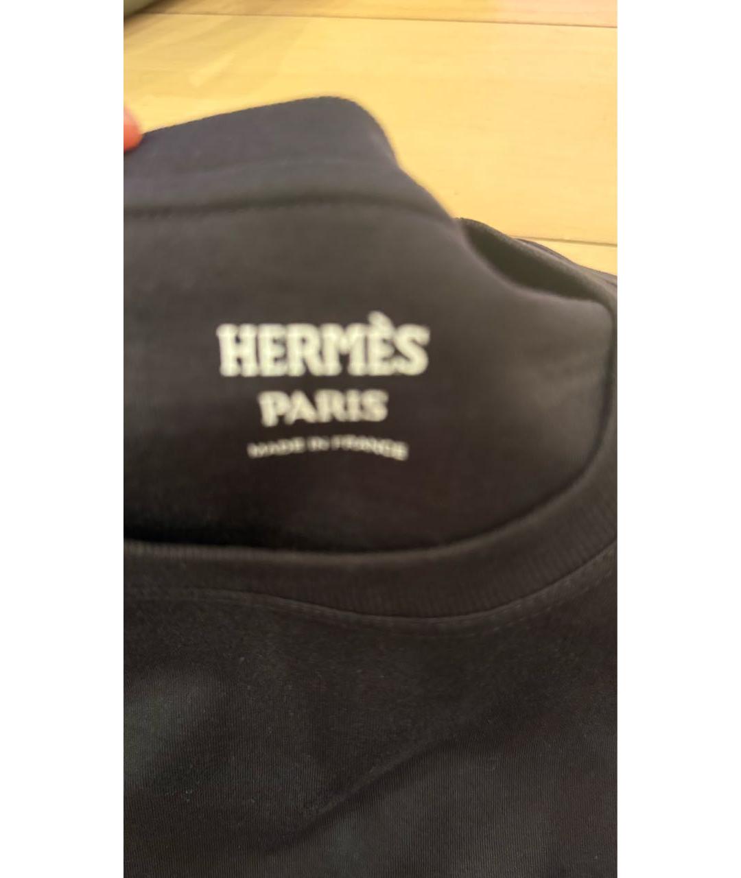 HERMES Черная хлопковая футболка, фото 2