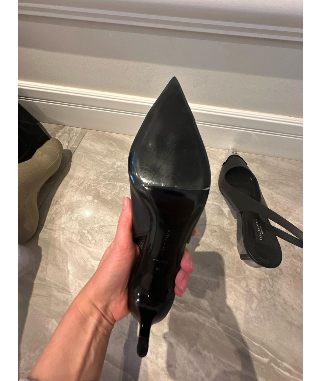 PHILIPP PLEIN Черные кожаные лодочки на низком каблуке, фото 5