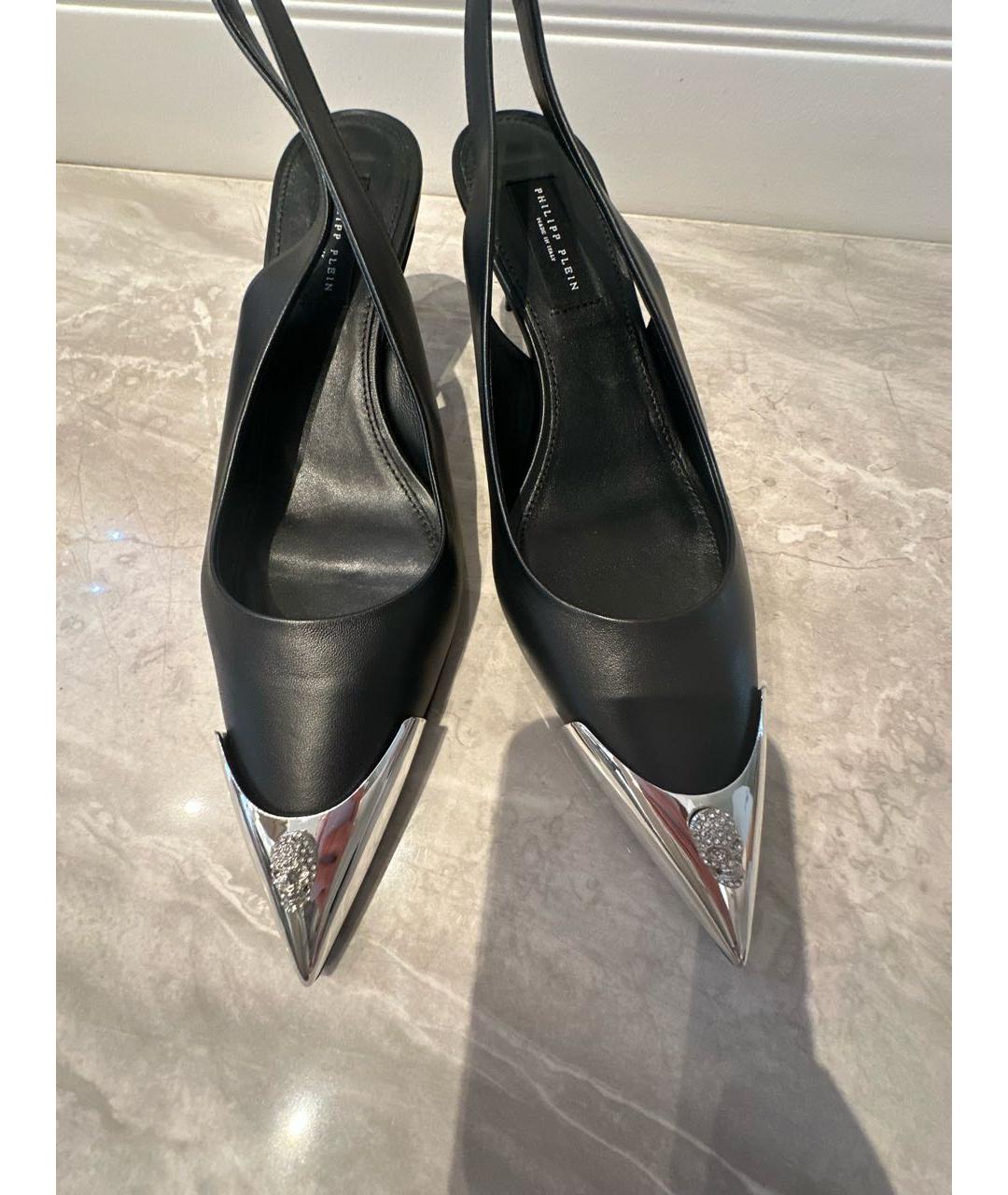 PHILIPP PLEIN Черные кожаные лодочки на низком каблуке, фото 6