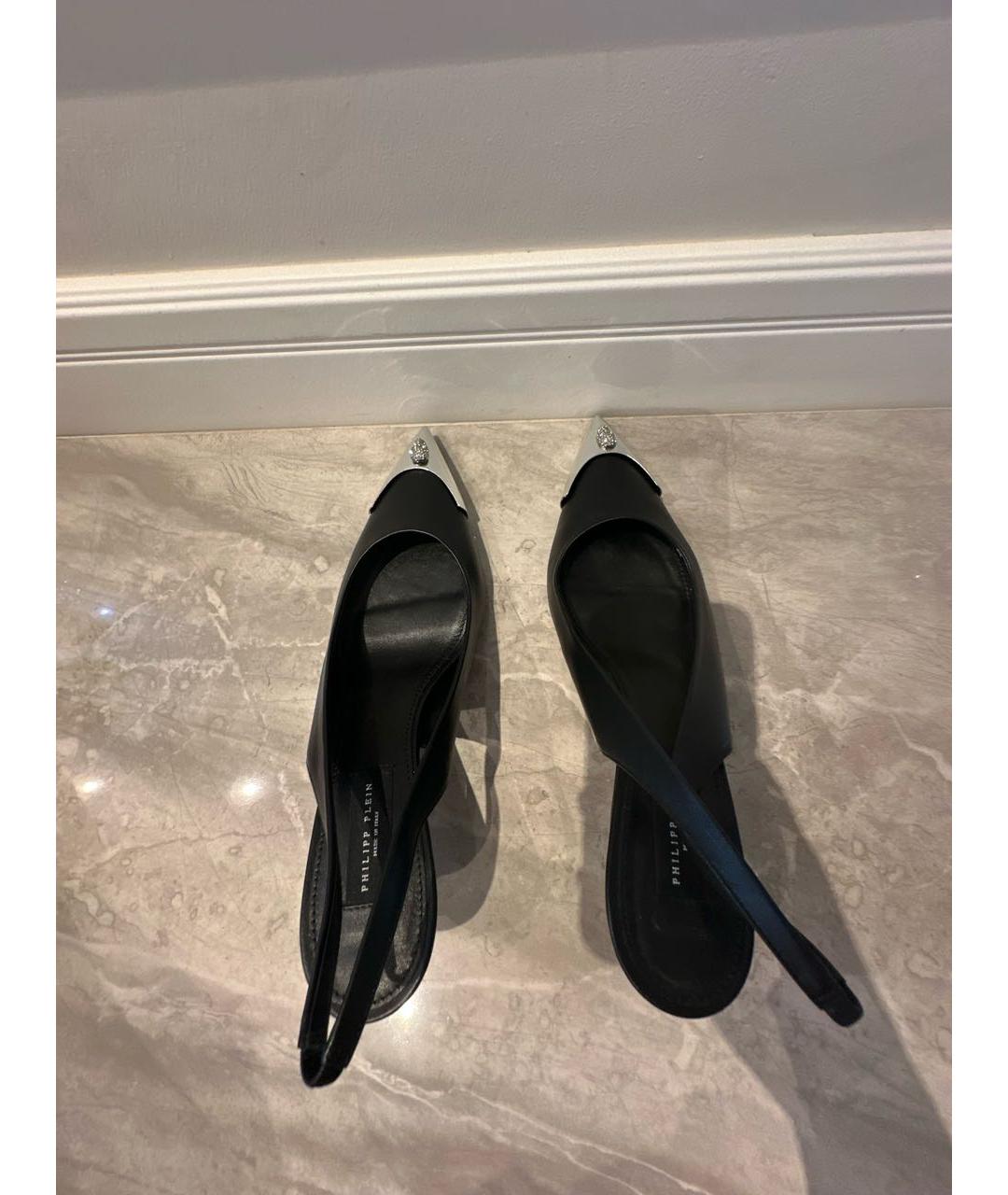 PHILIPP PLEIN Черные кожаные лодочки на низком каблуке, фото 3