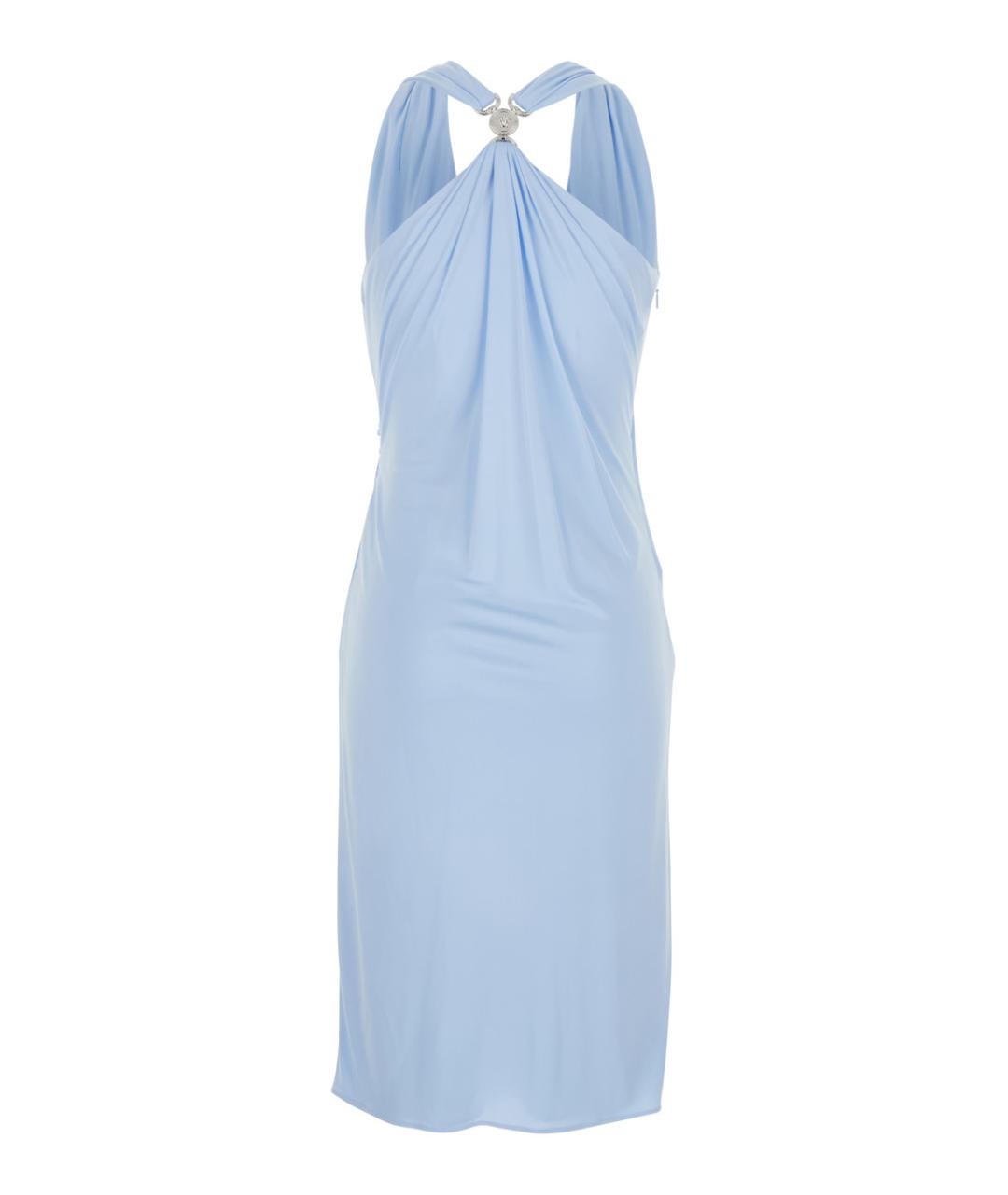 VERSACE Голубое вискозное повседневное платье, фото 2