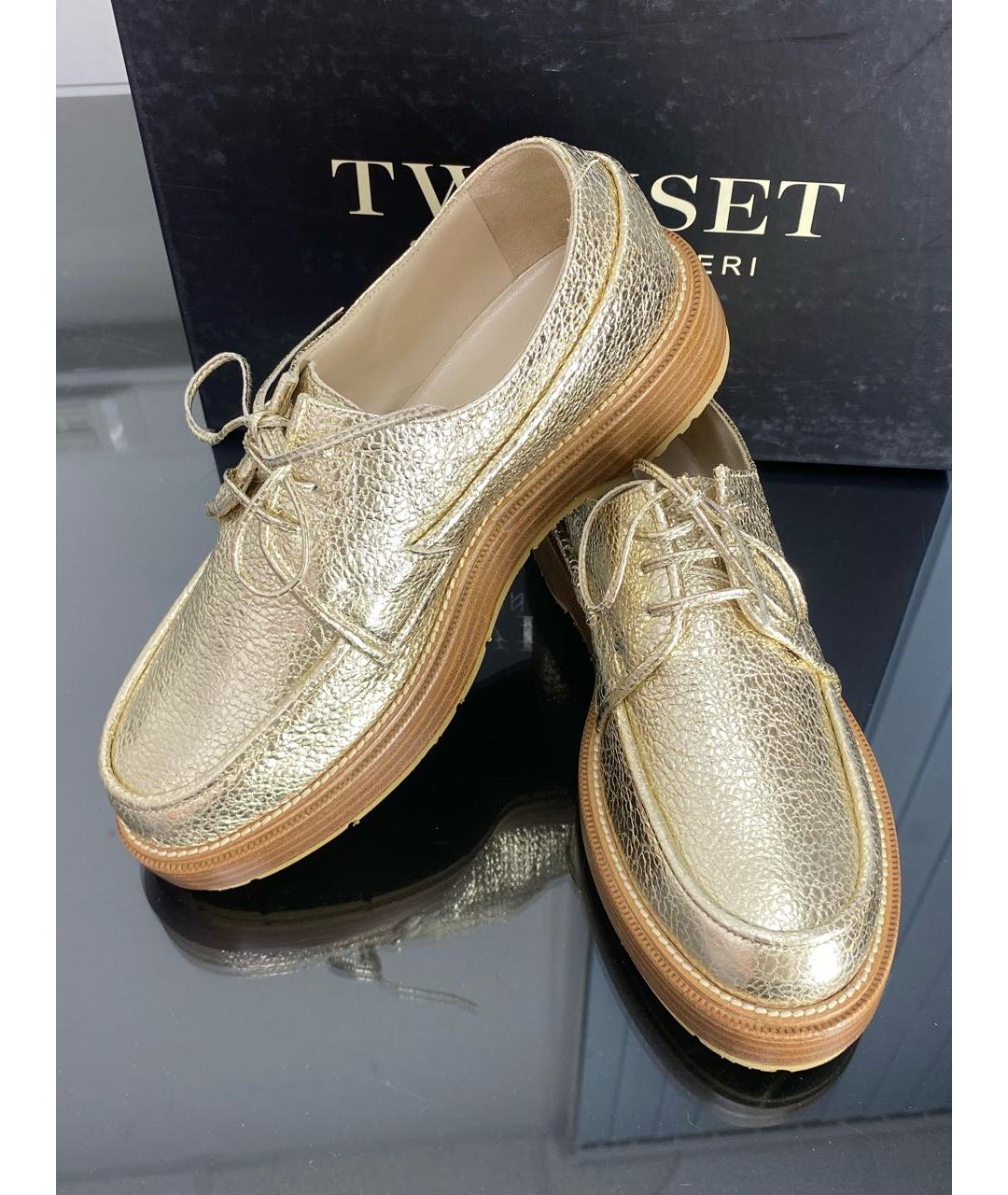 TWIN-SET Золотые кожаные брогги и оксфорды, фото 8