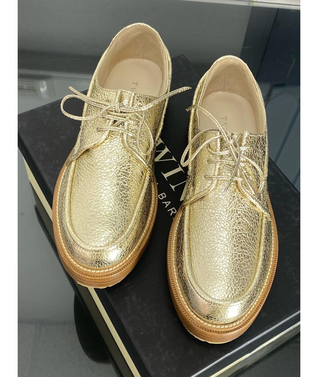TWIN-SET Золотые кожаные брогги и оксфорды, фото 5