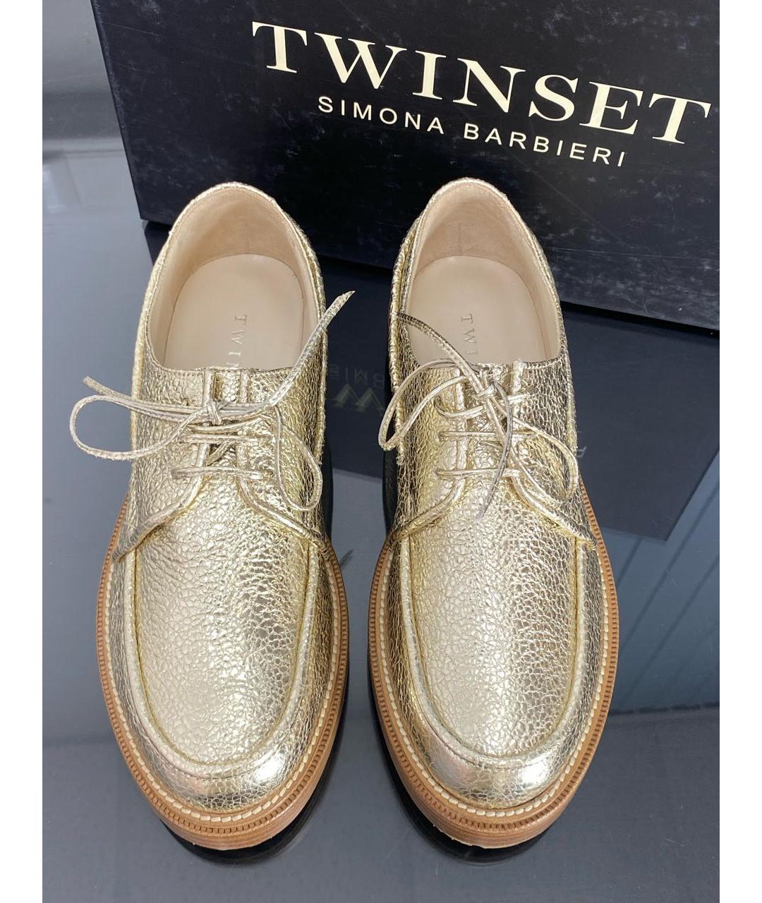 TWIN-SET Золотые кожаные брогги и оксфорды, фото 2