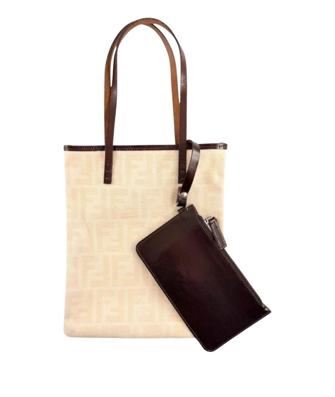 FENDI Бежевая тканевая сумка с короткими ручками, фото 1