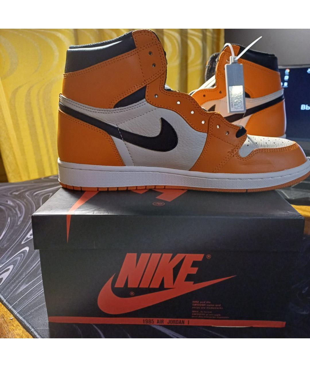 JORDAN Оранжевое кожаные высокие кроссовки / кеды, фото 10