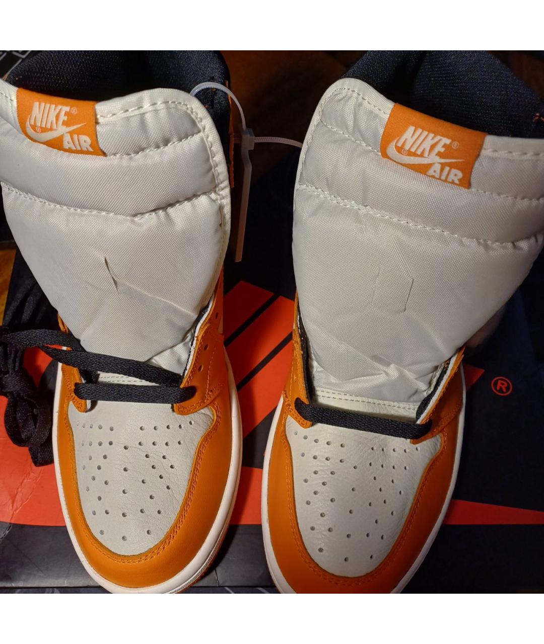 JORDAN Оранжевое кожаные высокие кроссовки / кеды, фото 5