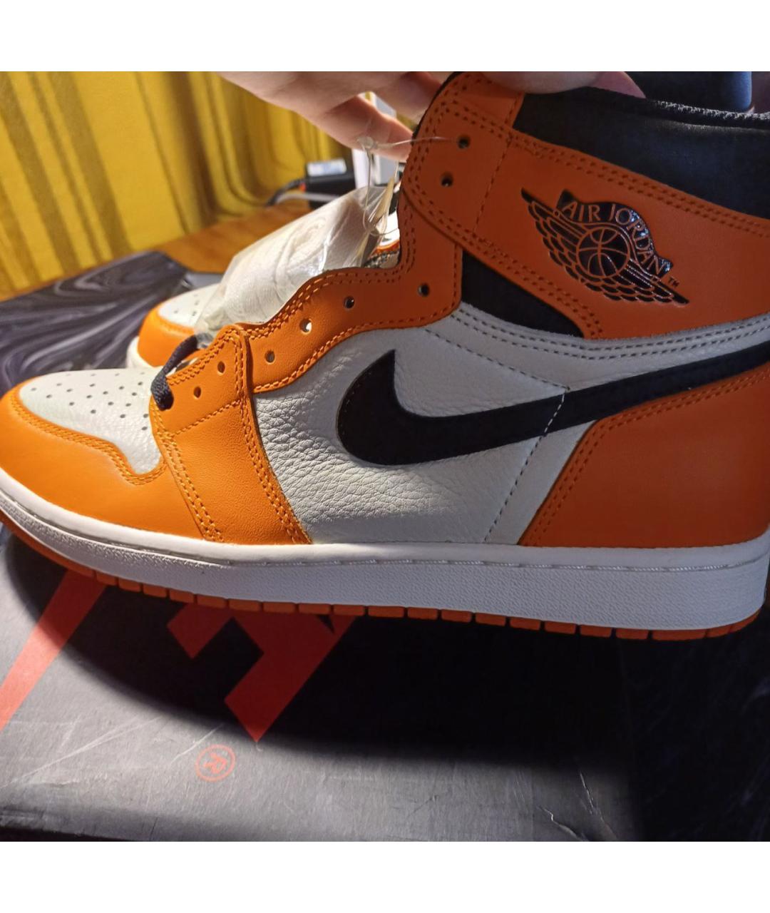 JORDAN Оранжевое кожаные высокие кроссовки / кеды, фото 9