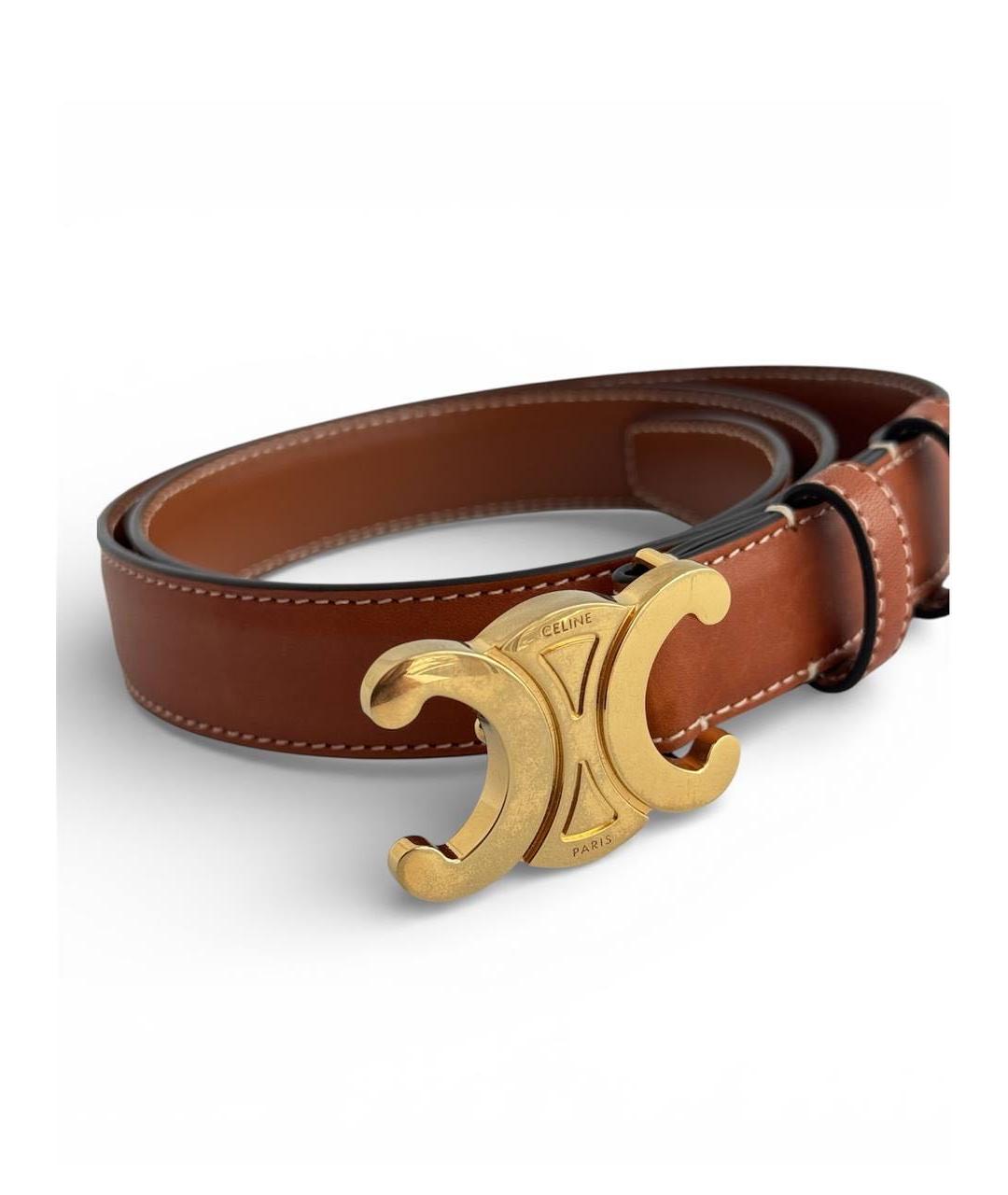 CELINE Коричневый кожаный ремень, фото 2