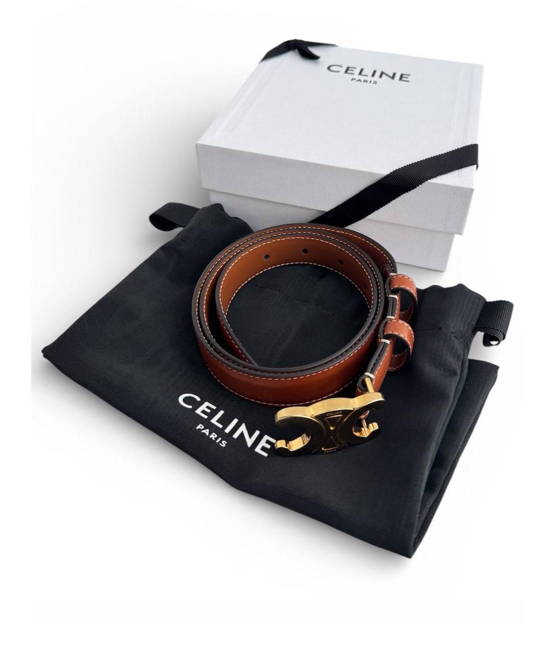 CELINE Коричневый кожаный ремень, фото 5