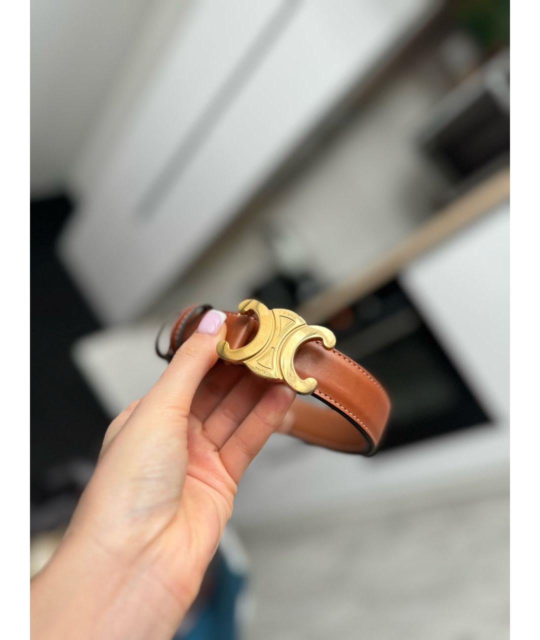 CELINE Коричневый кожаный ремень, фото 6