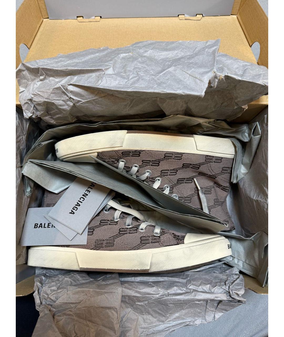 BALENCIAGA Коричневые текстильные высокие кроссовки / кеды, фото 5