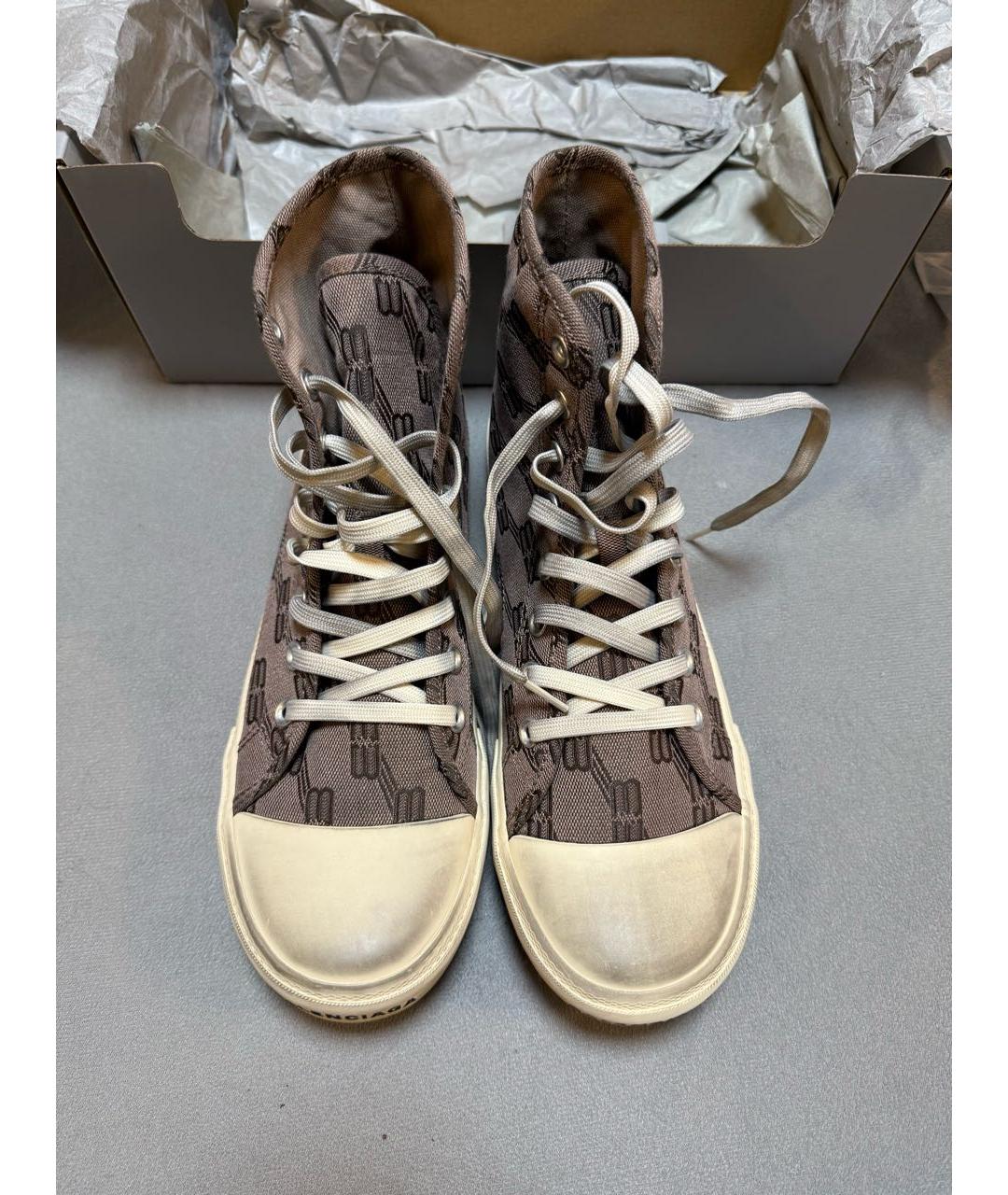 BALENCIAGA Коричневые текстильные высокие кроссовки / кеды, фото 2