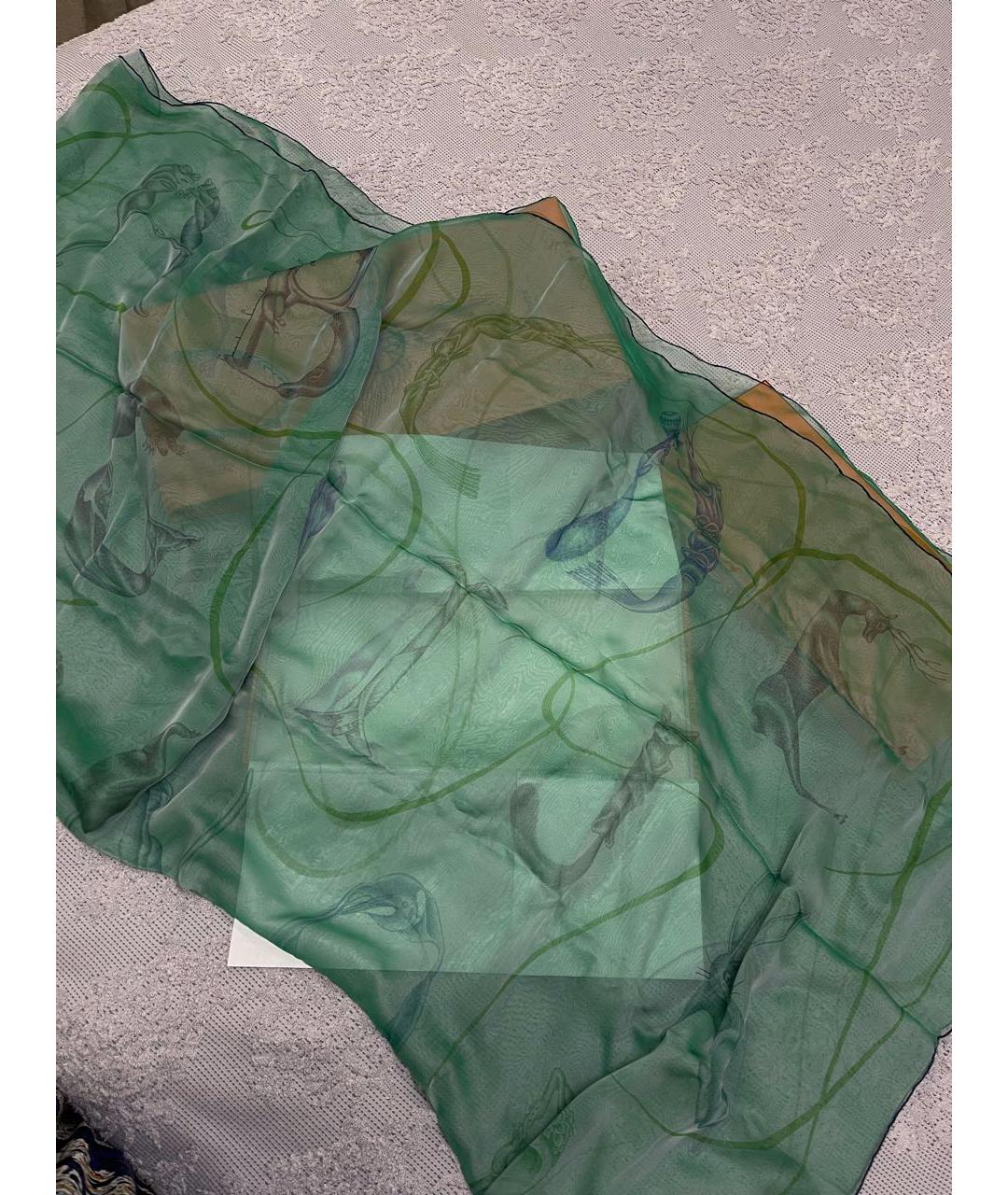 HERMES Зеленый шелковый шарф, фото 3