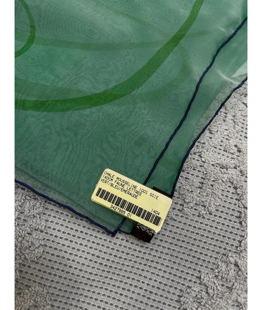 HERMES Зеленый шелковый шарф, фото 6