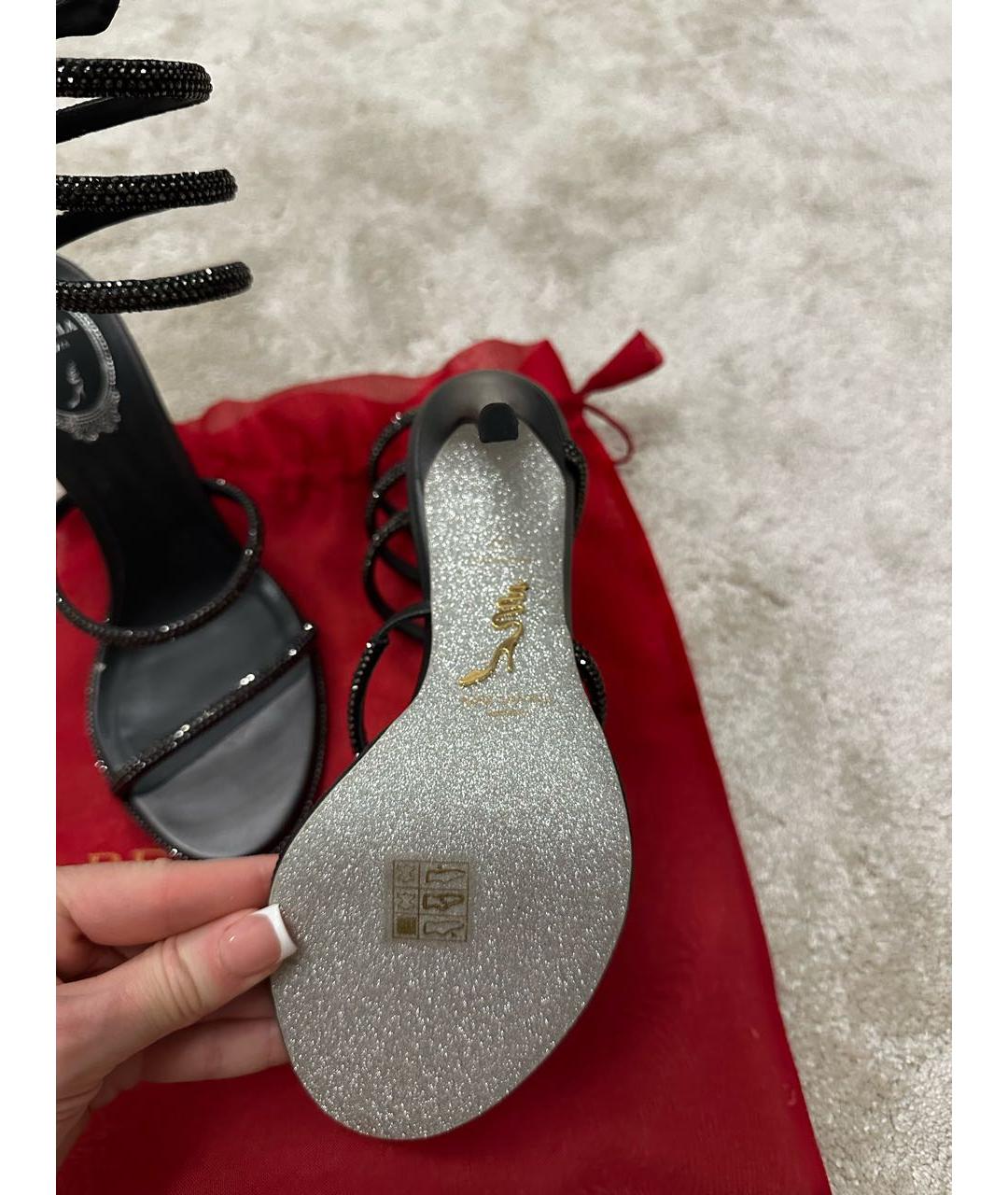 RENE CAOVILLA Черные кожаные босоножки, фото 7