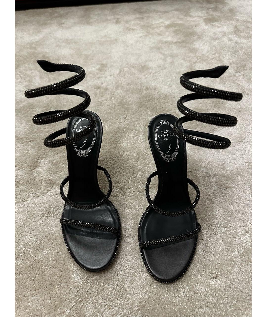 RENE CAOVILLA Черные кожаные босоножки, фото 2