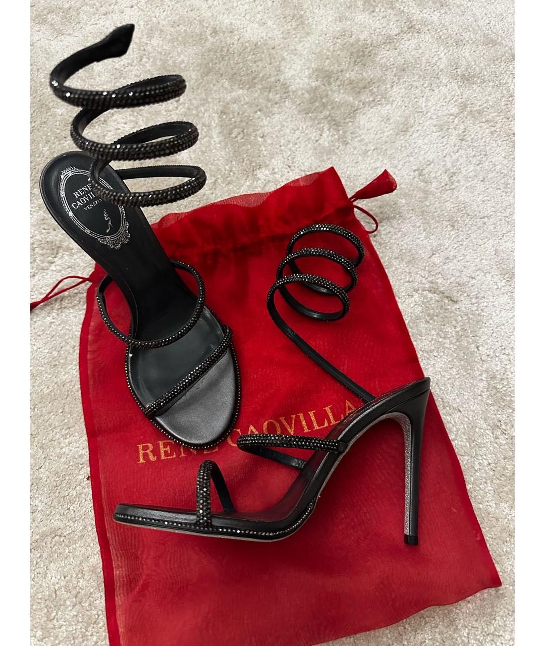 RENE CAOVILLA Черные кожаные босоножки, фото 8