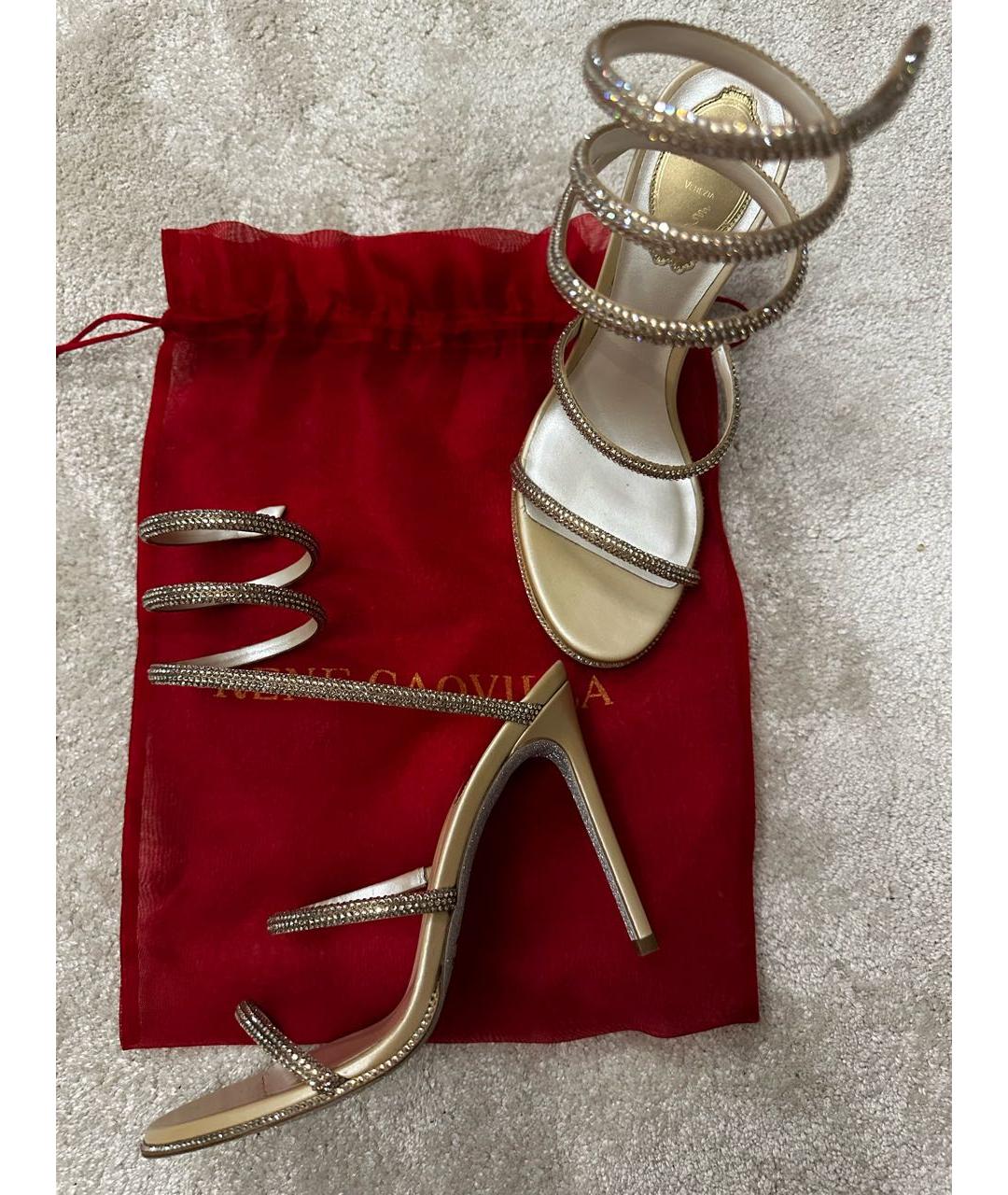 RENE CAOVILLA Золотые кожаные босоножки, фото 5