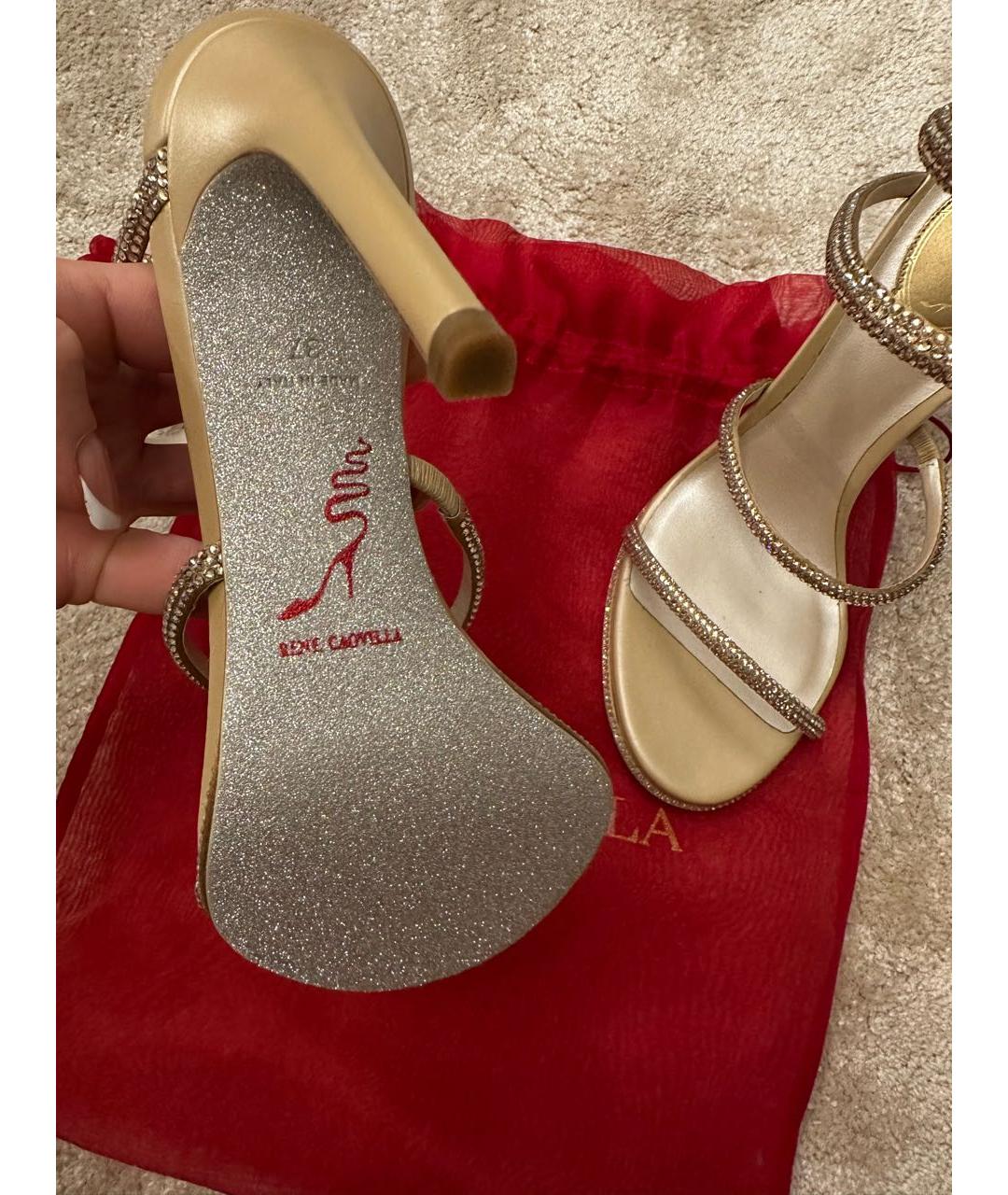 RENE CAOVILLA Золотые кожаные босоножки, фото 6