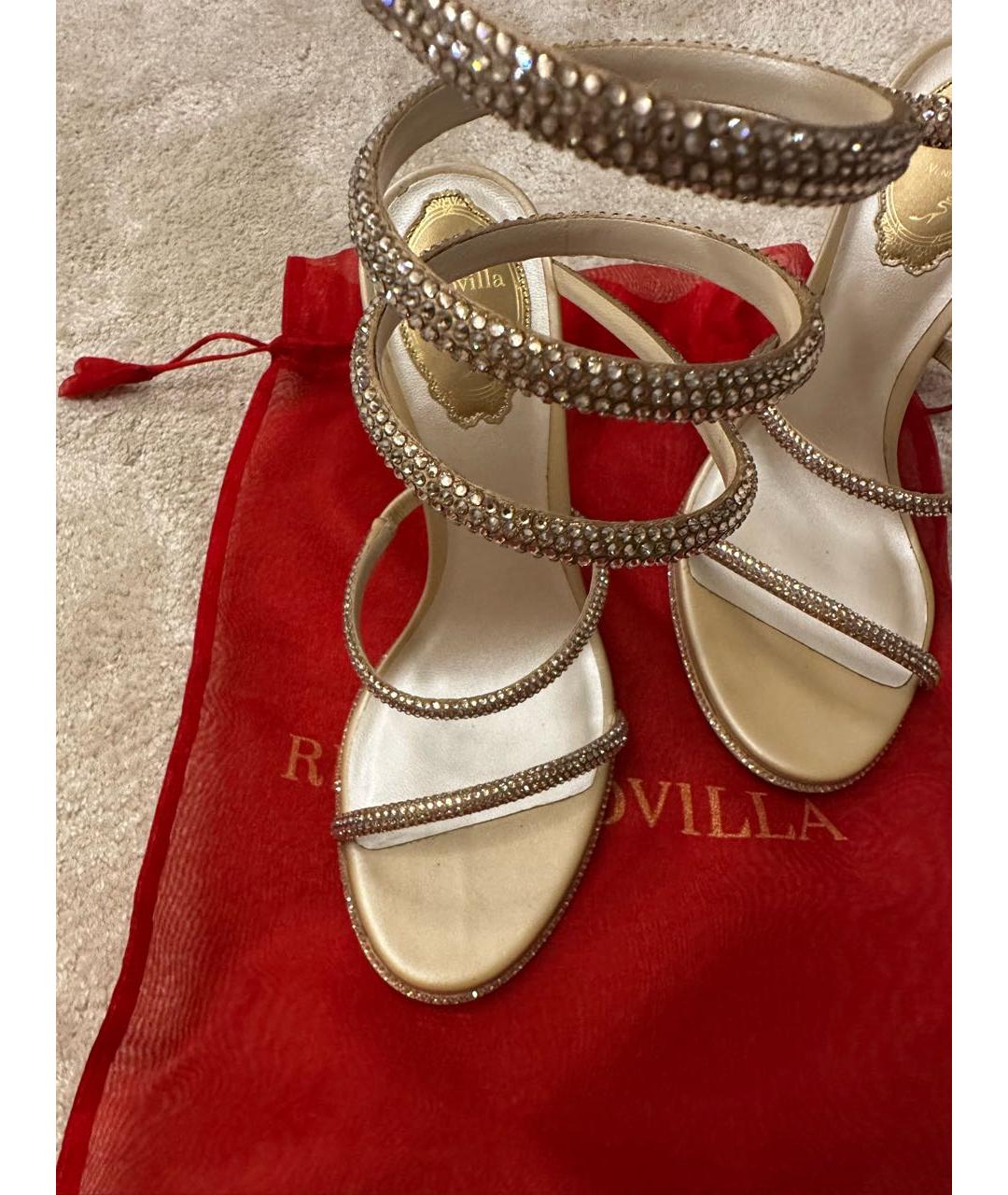 RENE CAOVILLA Золотые кожаные босоножки, фото 7