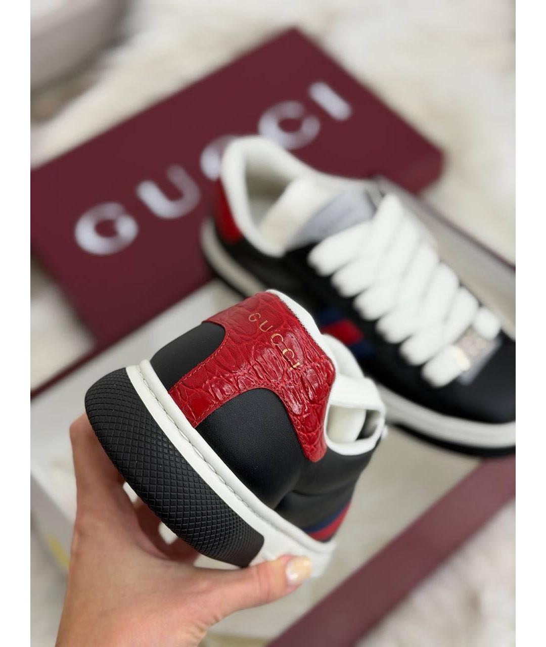 GUCCI Черные кожаные низкие кроссовки / кеды, фото 3