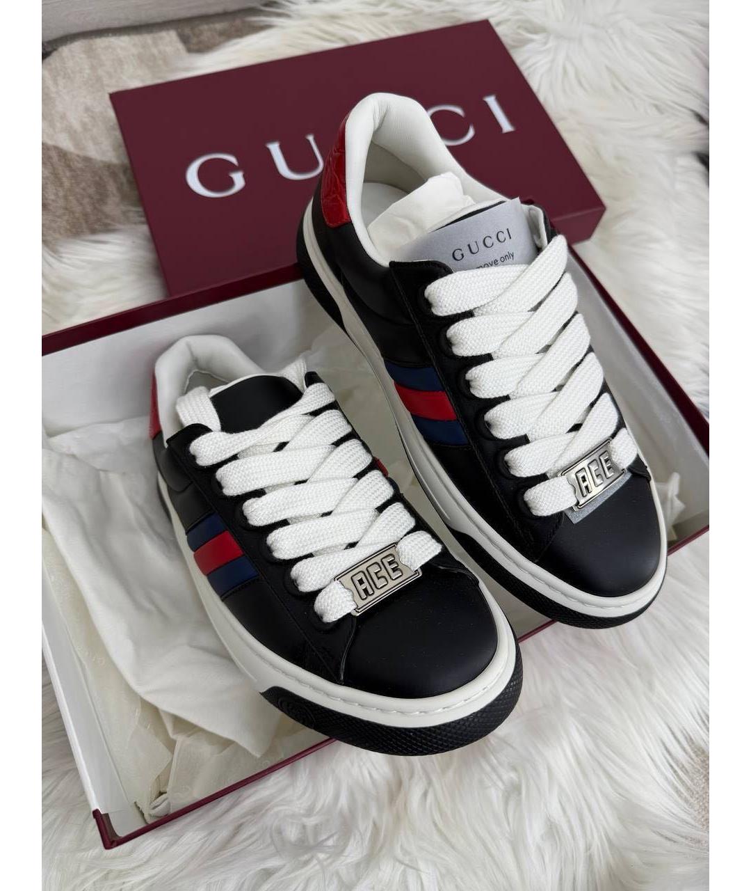 GUCCI Черные кожаные низкие кроссовки / кеды, фото 2