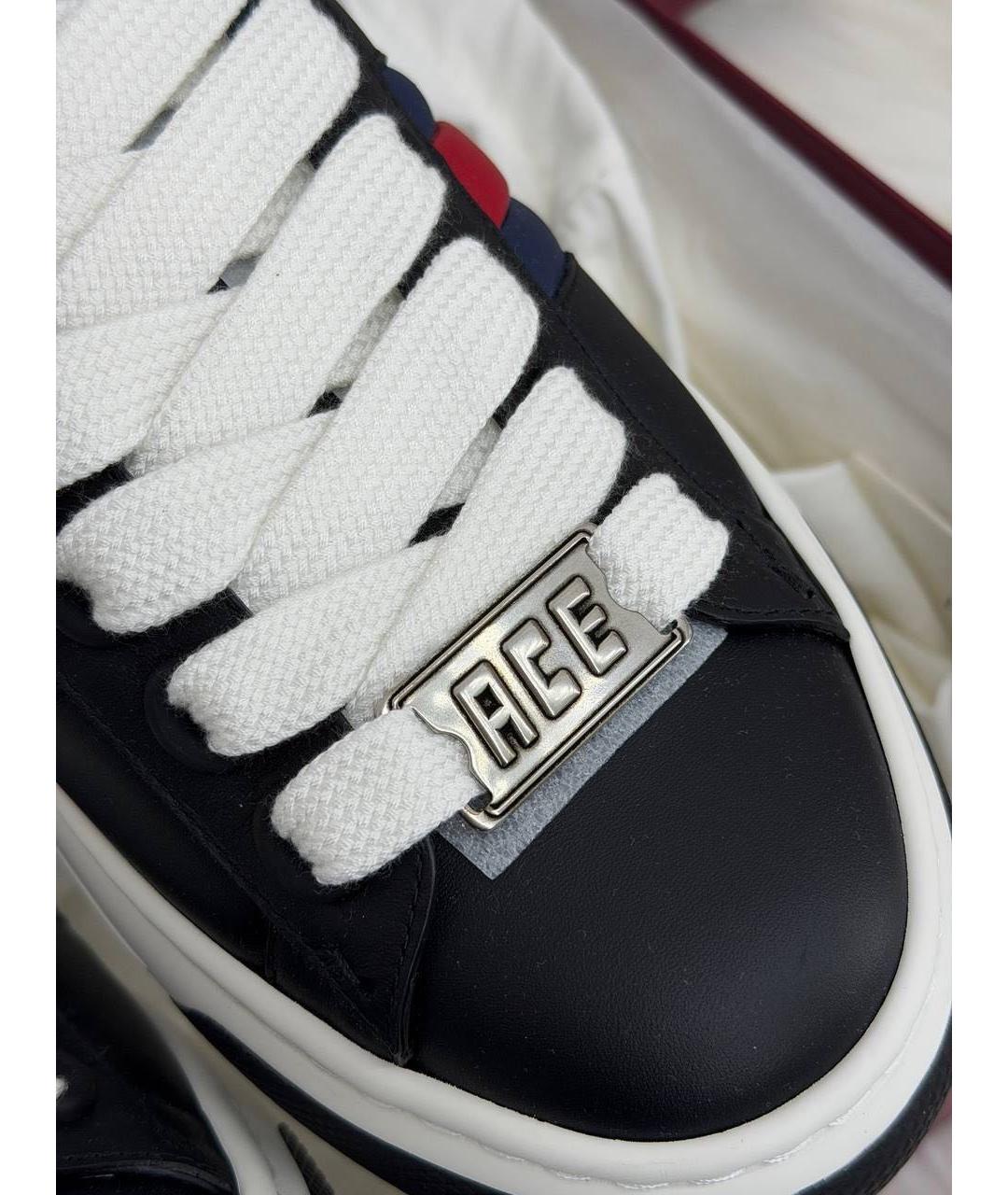 GUCCI Черные кожаные низкие кроссовки / кеды, фото 4