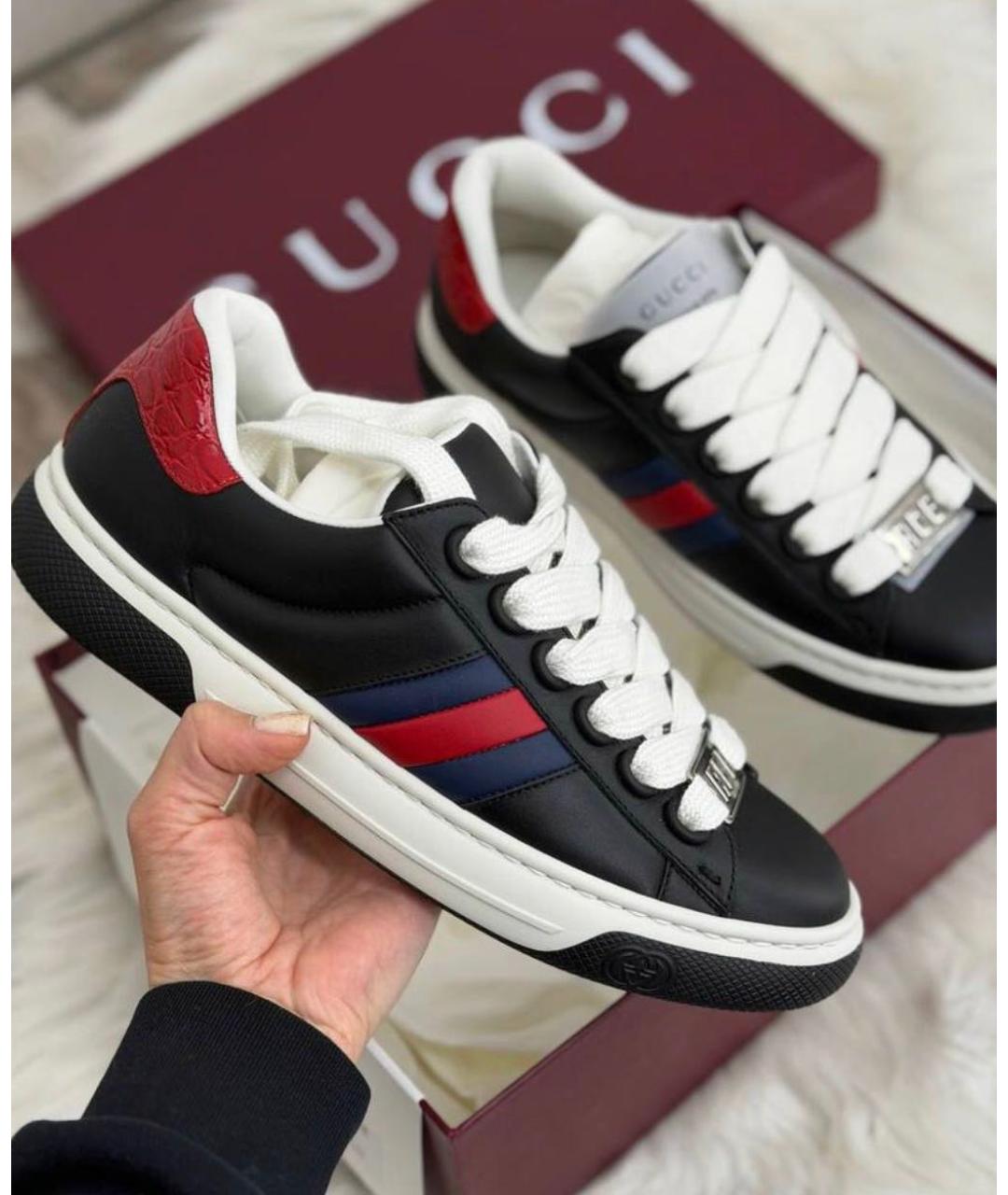 GUCCI Черные кожаные низкие кроссовки / кеды, фото 7