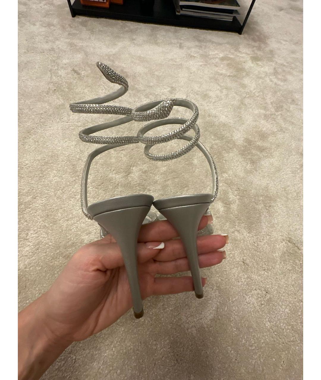 RENE CAOVILLA Серебряные кожаные босоножки, фото 4