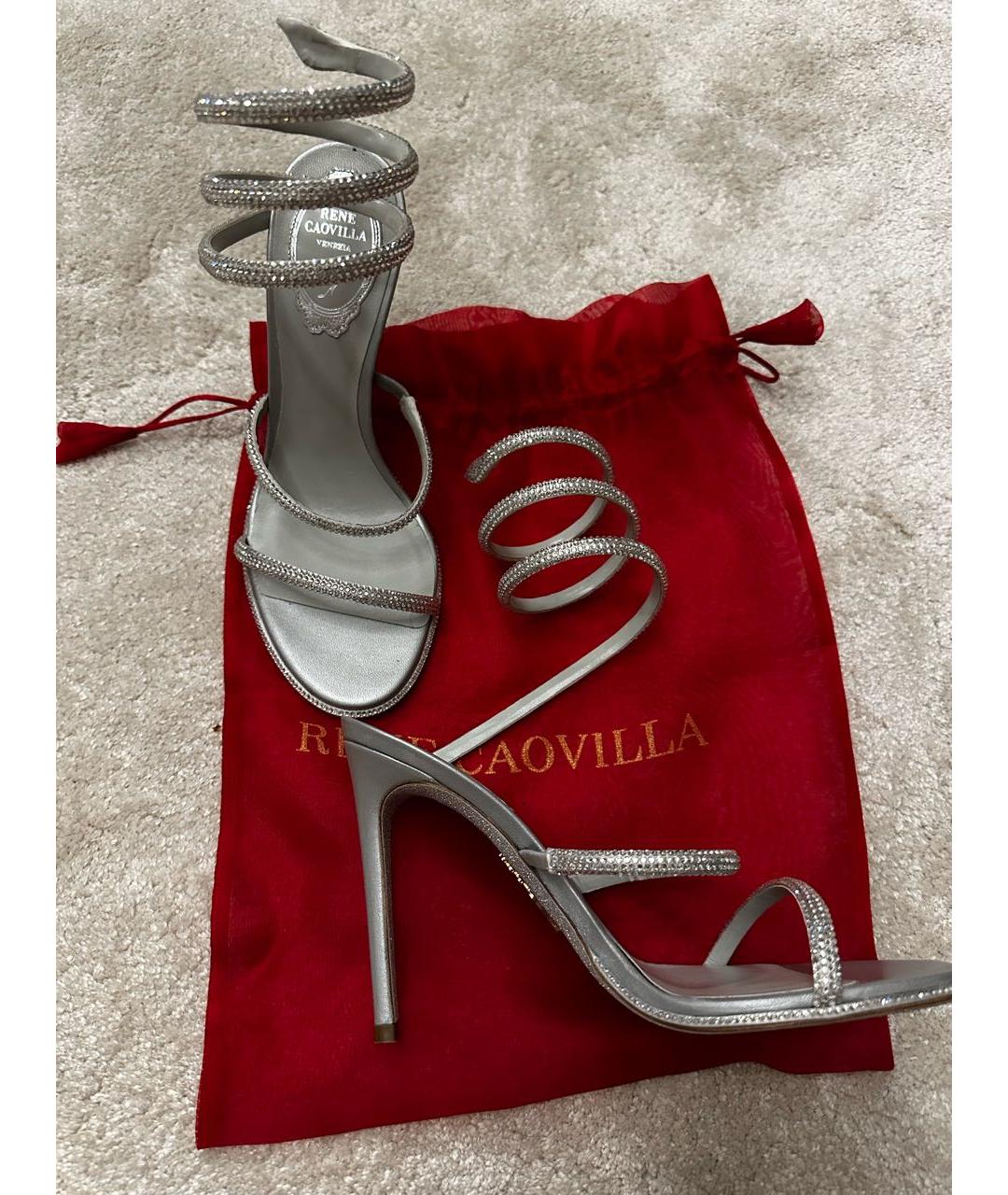 RENE CAOVILLA Серебряные кожаные босоножки, фото 5