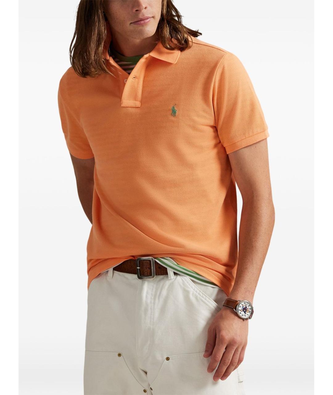 POLO RALPH LAUREN Оранжевое хлопковое поло с коротким рукавом, фото 3