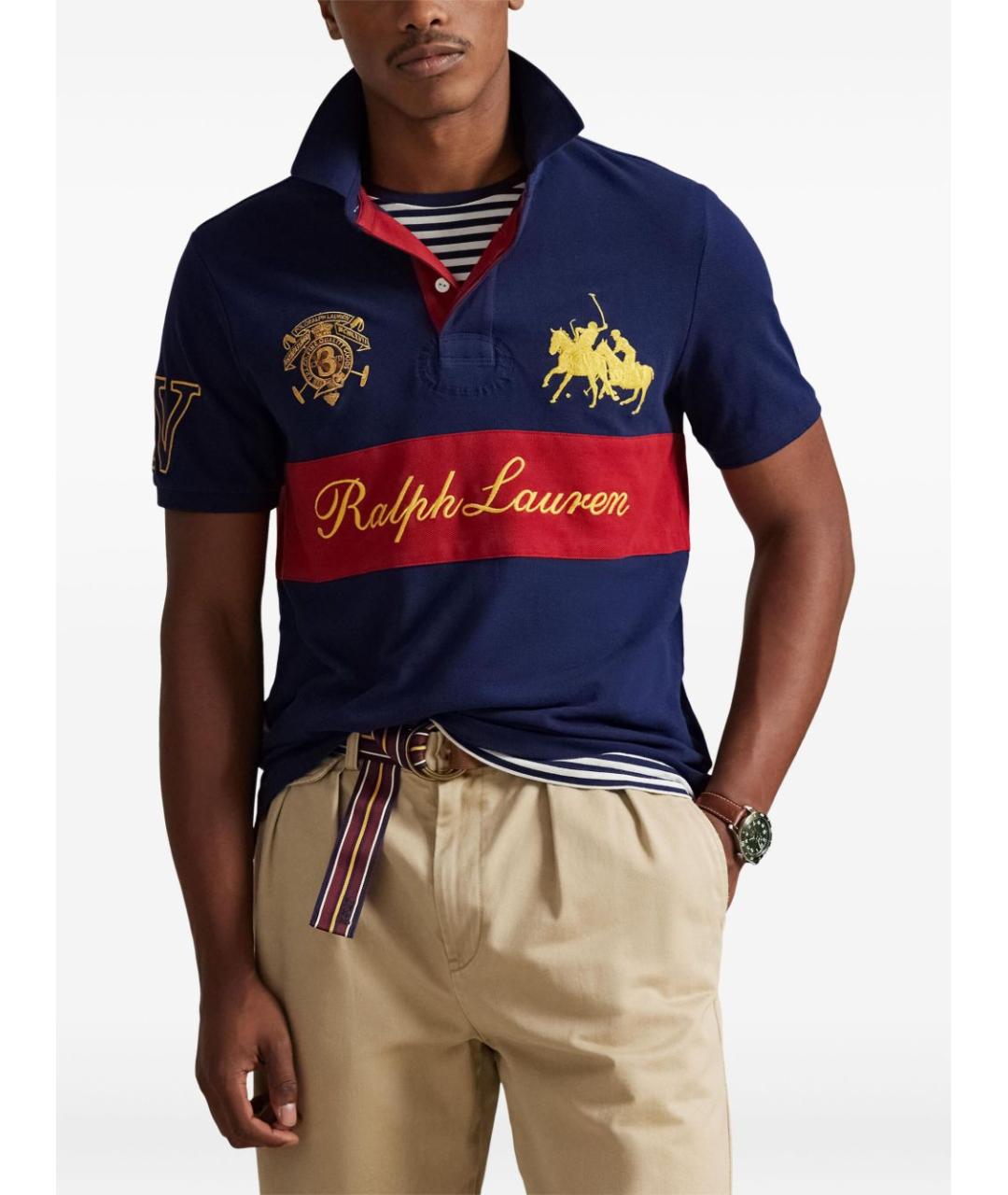 POLO RALPH LAUREN Синее хлопковое поло с коротким рукавом, фото 3