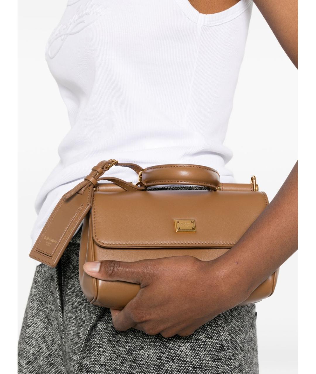 DOLCE&GABBANA Коричневая кожаная сумка тоут, фото 3