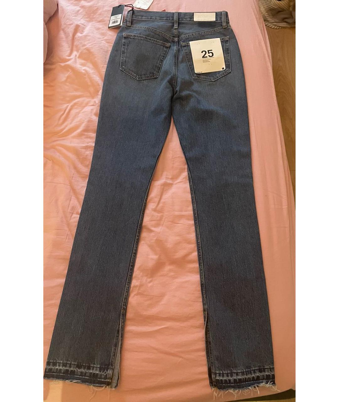 RE/DONE Синие хлопковые джинсы слим, фото 2