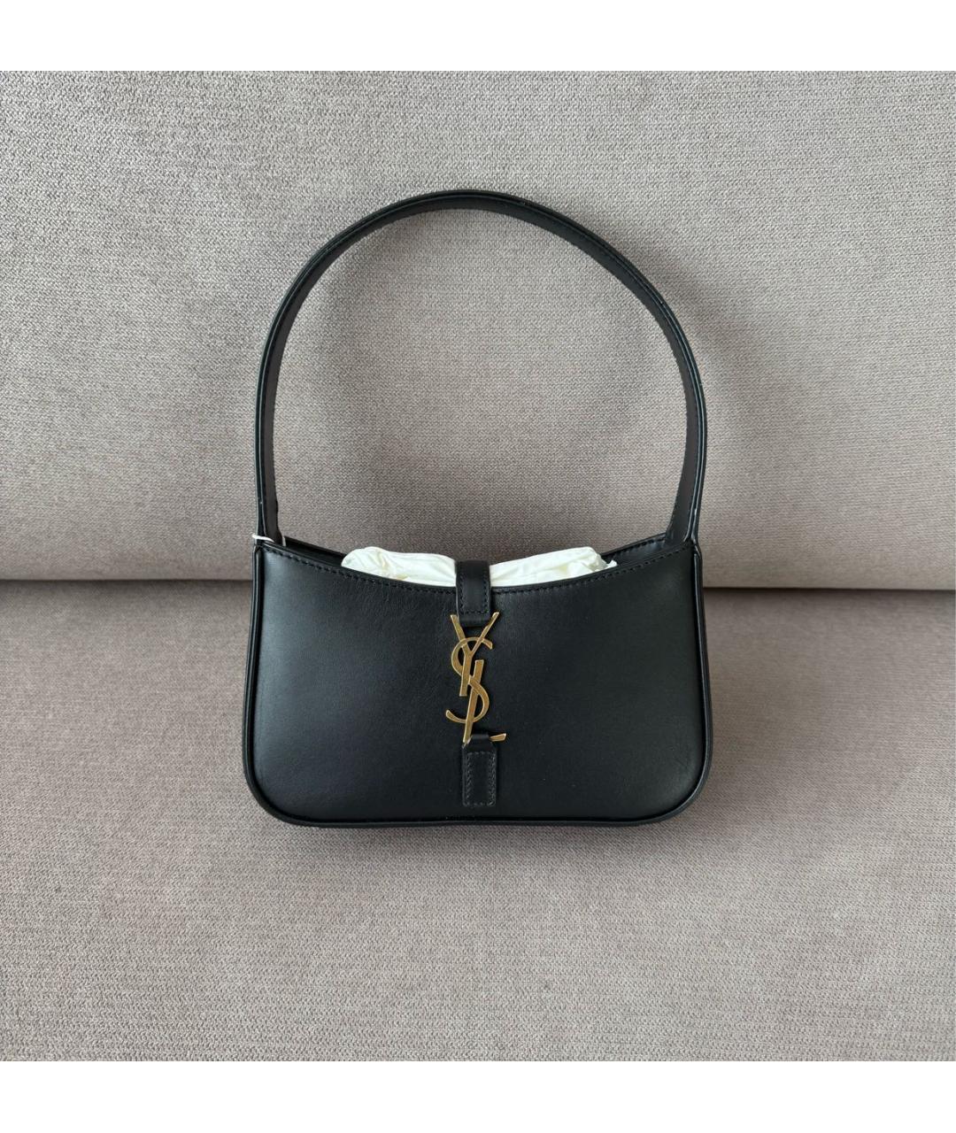 SAINT LAURENT Черная кожаная сумка с короткими ручками, фото 2