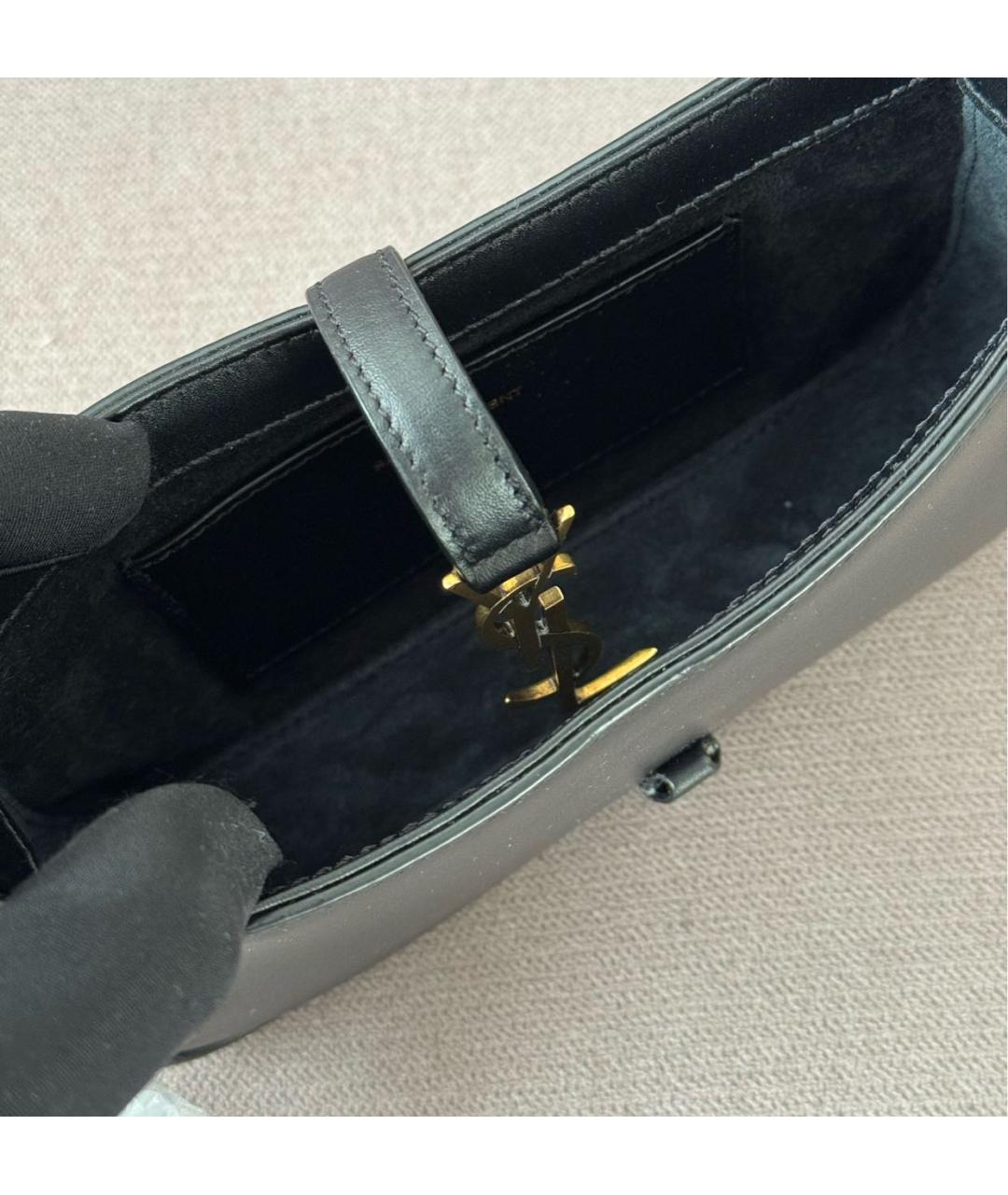 SAINT LAURENT Черная кожаная сумка с короткими ручками, фото 7