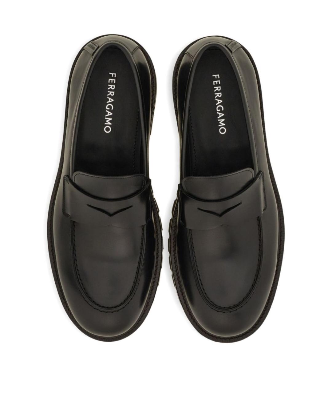FERRAGAMO Черные кожаные лоферы, фото 4